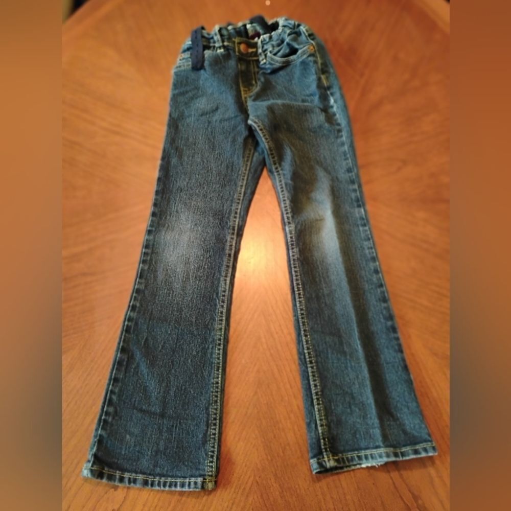 (0913) Dark Wash Denim Jeans with Copper Button - Size: 3